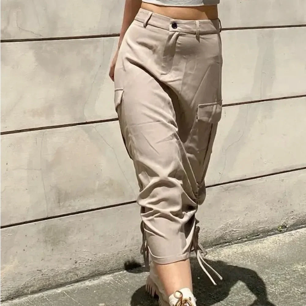 Cider Beige Midi Skirt cargo with Pocket and Drawstring - Picture 2 of 11